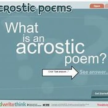 A colorful graphic illustrating the concept of an acrostic poem using the word POEM